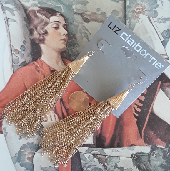 Goldtone Liz Claiborne Tassel Earrings - Picture 2 of 5